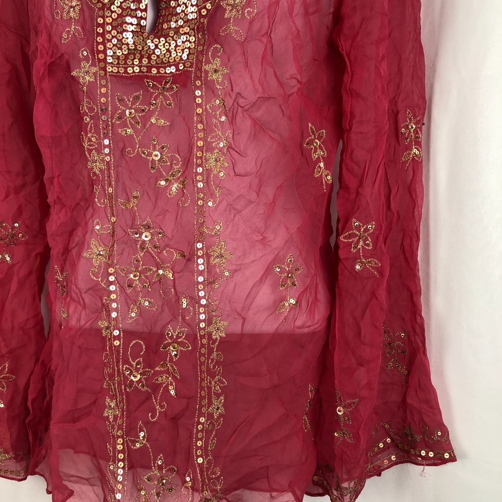 ECI sheer Silk embellished long sleeve top 10 - Picture 5 of 8